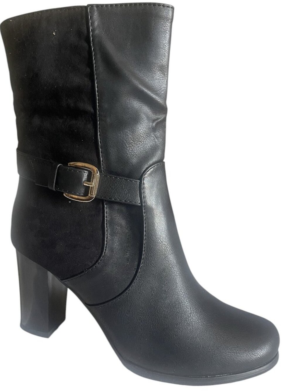 Heart's Collection Women's Mid-Calf Gold Tone Buckle Heeled Boots – Size 9 - Picture 3 of 8